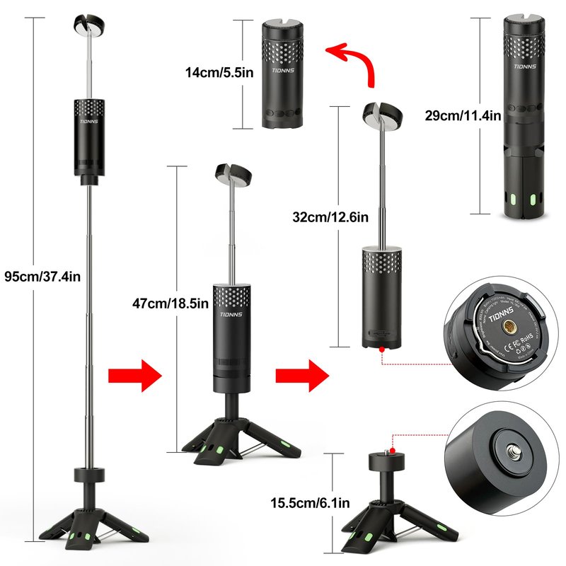 TIDNNS Camping Lights Rechargeable, Detachable Camping Lantern with Stand, Telescopic Waterproof Camp Lamp, Magnetic Work Hanging Light, LED Tent Flashlights for Emergency (Black- Upgraded)