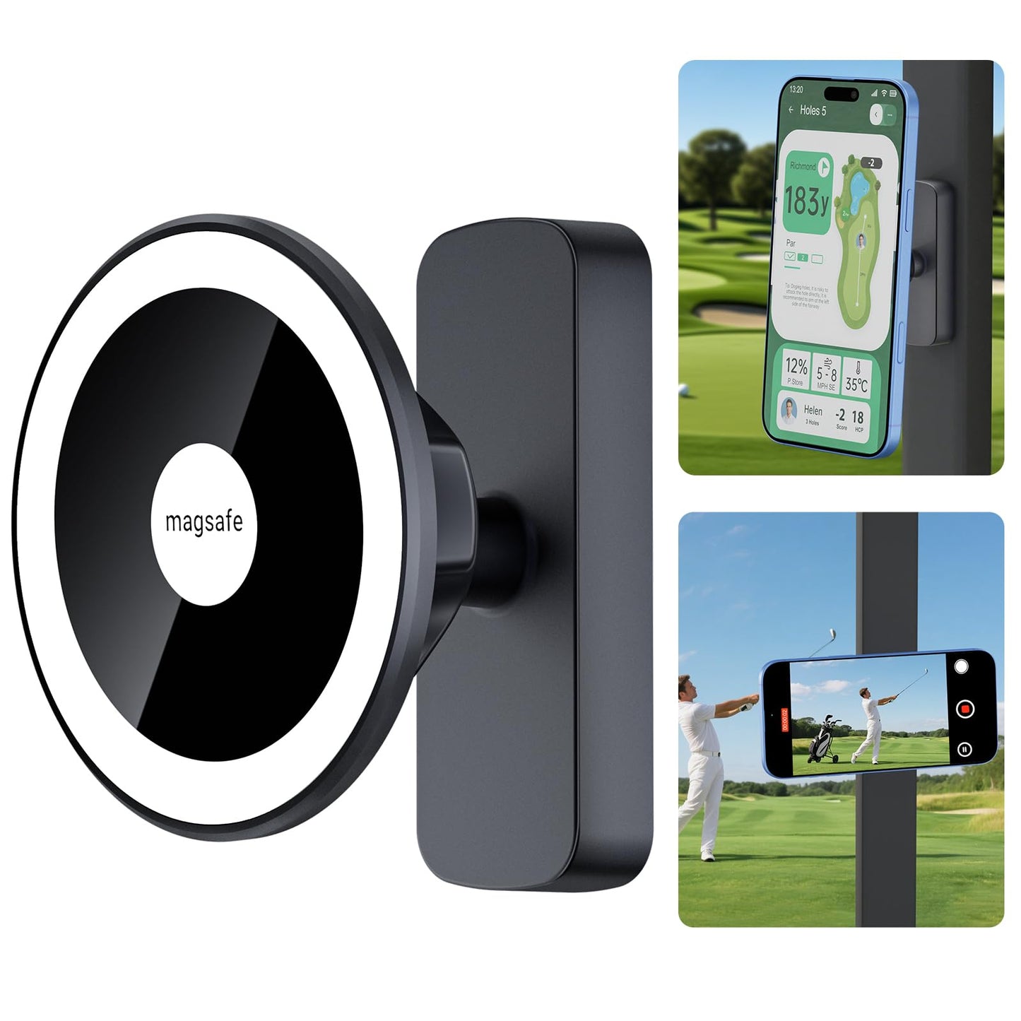 UYCCIMB Magnetic Golf Cart Phone Holder Compatible with MagSafe iPhone 16/15/14/13/12 Series, Fits EZGO ＆ More Any Iron Metal Surface for Golf Cart Accessories MagSafe Gift