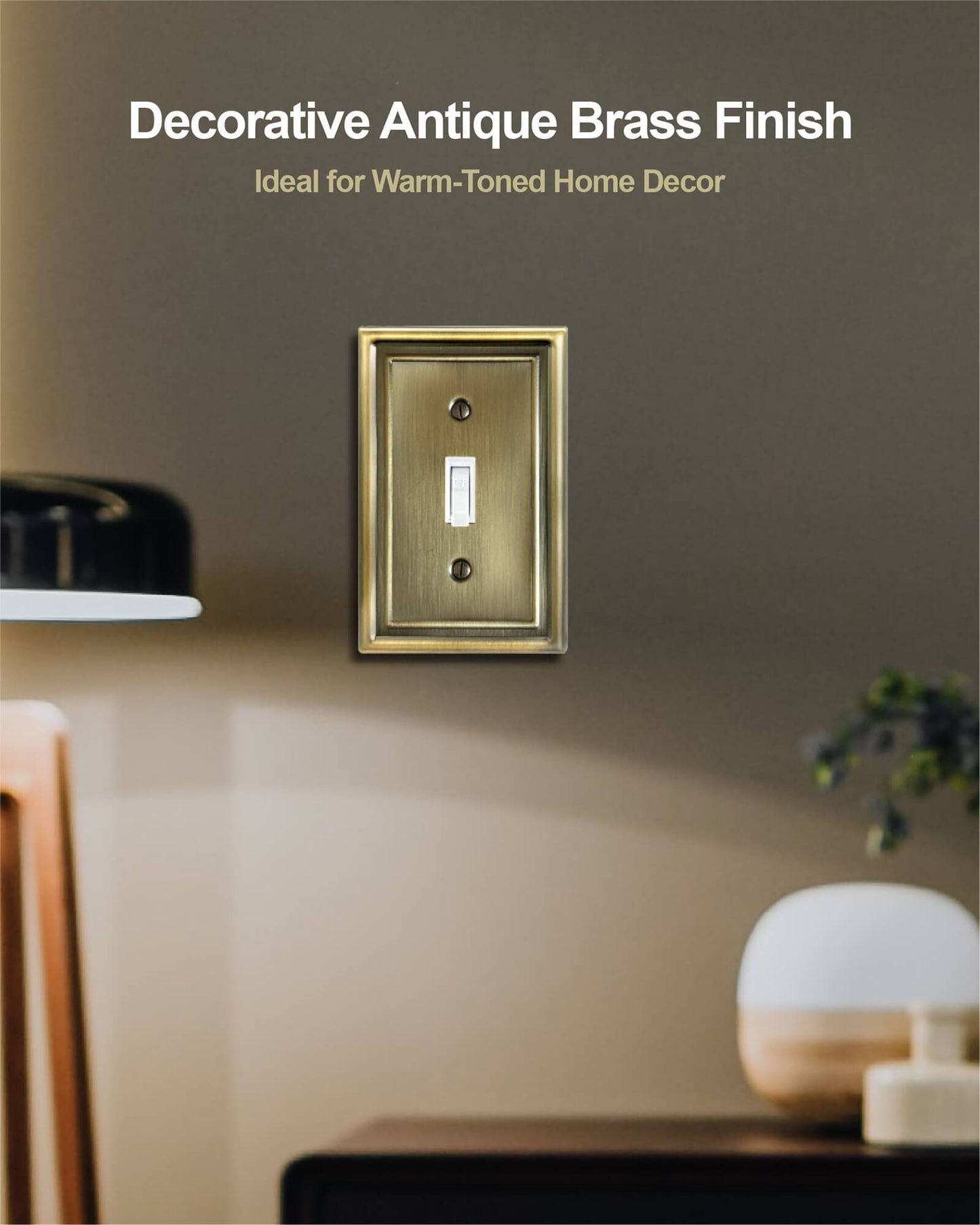 ZILLSEA 2-Pack Light Switch Covers, Single Toggle Switch Plate Cover, Decorative Antique Brass Metal Wall Plate, 3.15''*4.88'', Midsize