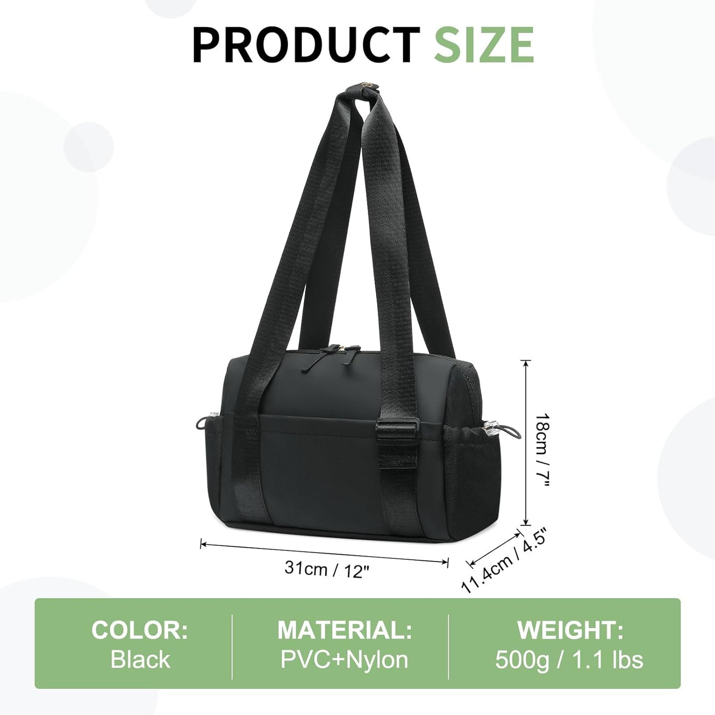 Mini Gym Bag for Women, Yoga Small Sports Bag for Women Girls, Waterproof PU Fitness Tote with Wet Compartment, Black