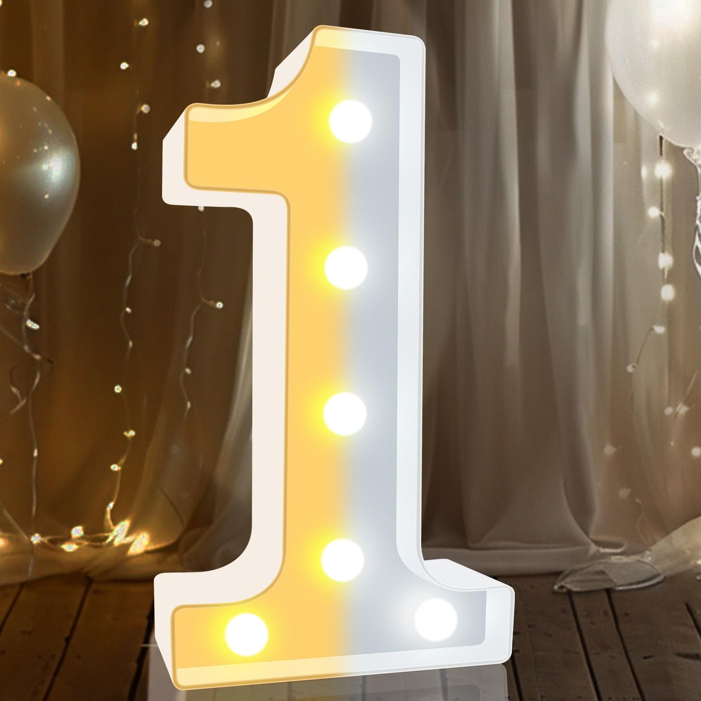 Pooqla LED Light Up Numbers, Warm White and Cool White Decorative Lighted Marquee Numbers, Light Up Numbers for 1st Birthday, Boys Girls, Party, Wedding, Bar, Night Light, Room Decor, Number 1