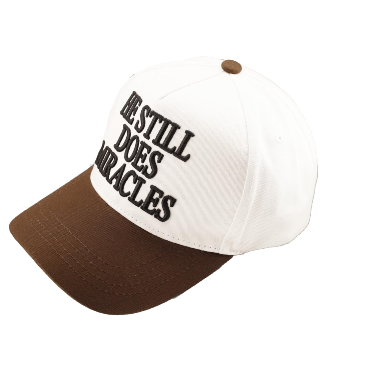 He Still Does Miracles Hat for Women Men, Embroidered Christian Trucker Hat, Two Tone Adjustable Snapback Baseball Cap,White/Brown