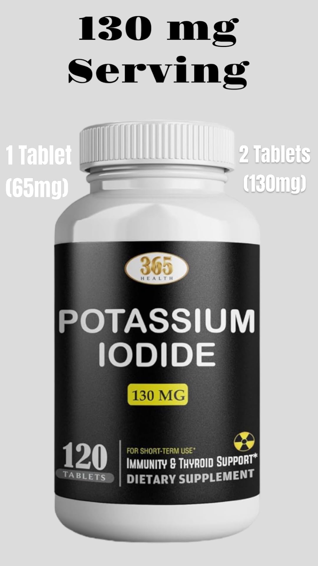 Potassium Iodide130 mg - KI Tablets- Potassium130 mg - USA Made Potassium Iodine Pills YODO Naciente, Yoduro de potasio - 120 Tablets