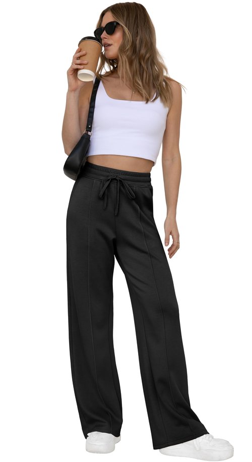 GRECERELLE Black Sweatpants Women Baggy Women's Sweatpants Wide Leg Pants Black-M