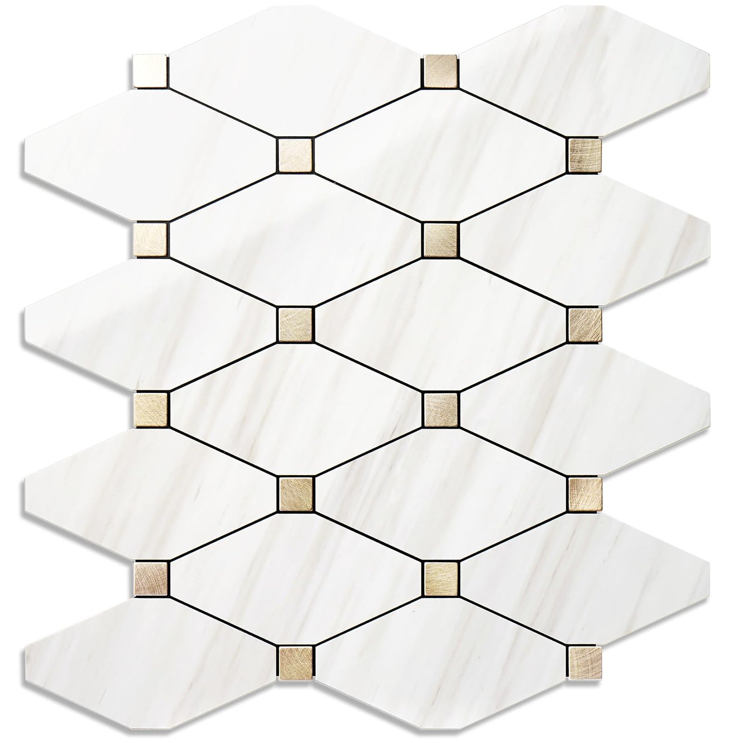 STICKGOO 1 Sheet Peel and Stick Backsplash, Polished Dolomite PVC Mixed Metal Gold Kitchen Backsplash, Stick on Backsplash Wall Tiles for Kitchen, Bathroom, RV