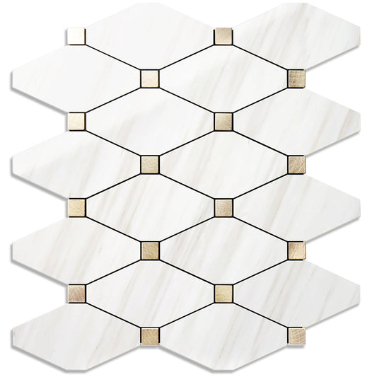 STICKGOO 1 Sheet Peel and Stick Backsplash, Polished Dolomite PVC Mixed Metal Gold Kitchen Backsplash, Stick on Backsplash Wall Tiles for Kitchen, Bathroom, RV