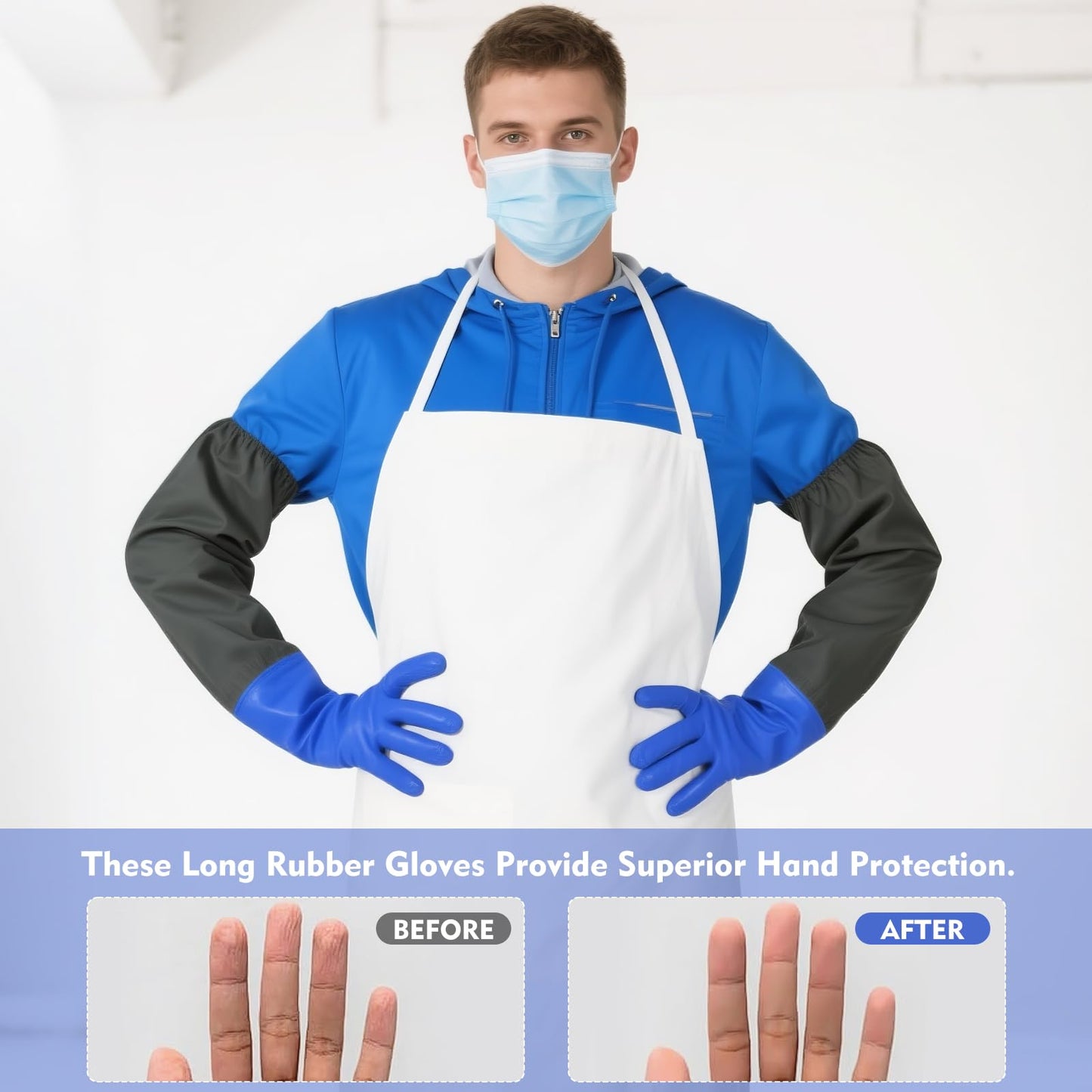 Wiratca 27.2" Long Rubber Gloves, Heavy Duty Chemical Resistant Gloves for Acid Work, Waterproof PVC Material for Durable & Flexible(Blue)