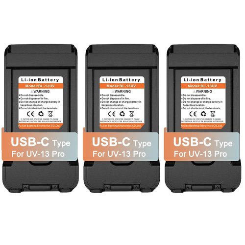 BAOFENG 3 Packs BL-13UV Battery USB-C Charging Enlarge Original Li-ion Battery Rechargeable DC7.4V for GM-15 Pro UV-13 Pro P15UV for TYT UV88 UV98