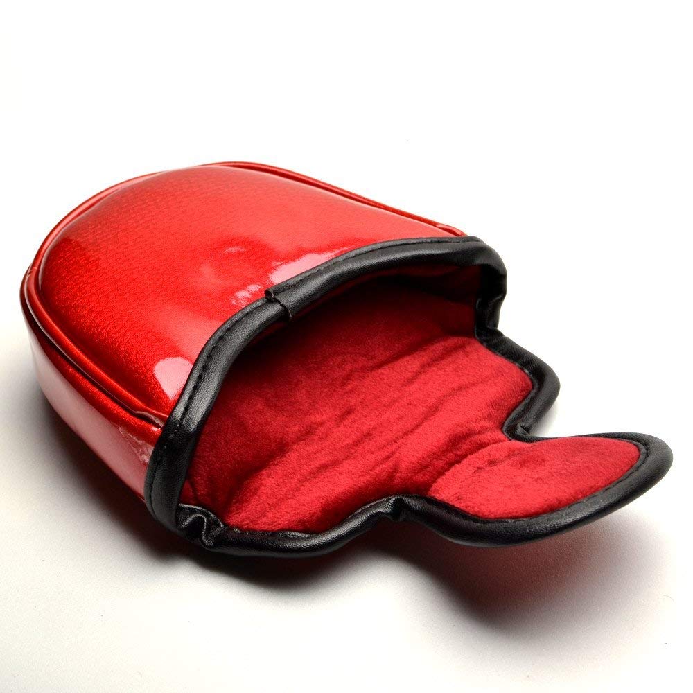 PLUSKER Skull Golf Heel Shafted Mallet Putter Cover Magnetic Closure Synthetic Leather Red Golf Club Putters Headcover