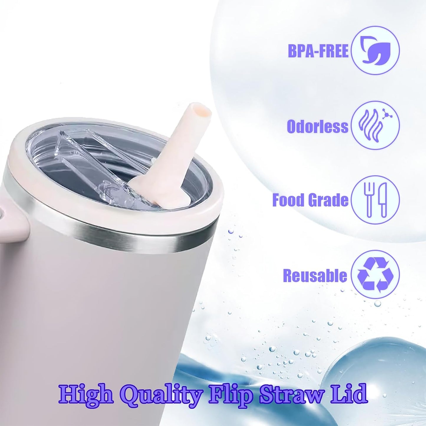 Stanley Leak Proof Lid - Flip Straw Accessory for Stanley Quencher H2.0 40 oz Tumbler - BPA Free, Peach Color | 2 Pack
