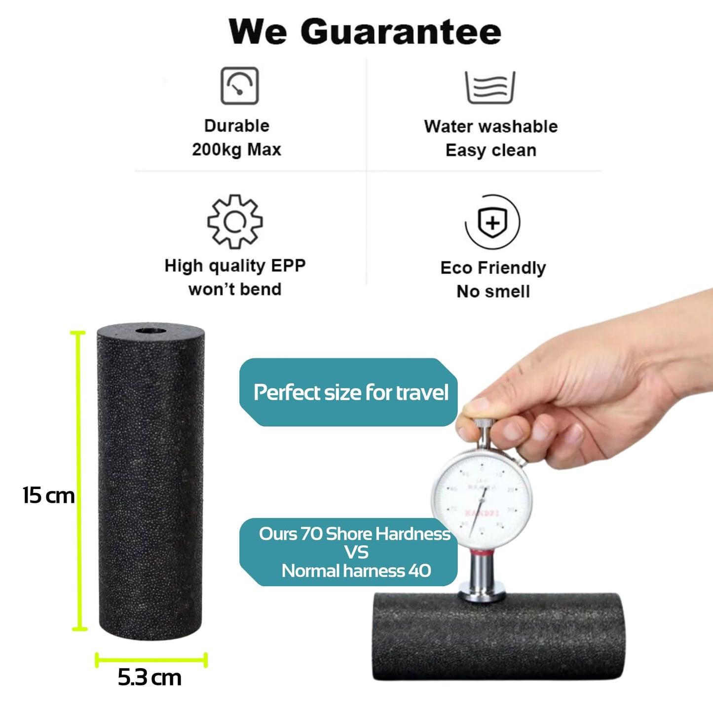 Genkigold Mini Massage Foam Roller High Density - 100% Recycled Non-Toxic Material - Portable Pocket-Sized for Travel - Foot Arch,Legs & Arms Pain Target - Waterproof and Durable 15x6cm(Black)