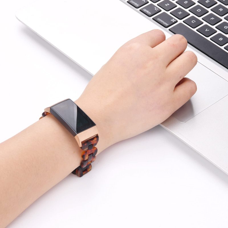 iLVANYA Oval Resin Bands Compatible with Fitbit Charge 3/3 SE/Charge 4 bands for Women,Stylish Wristbands Relacement with Stainless Steel Buckle for Fitbit Accssorises (Tortoise Tone)