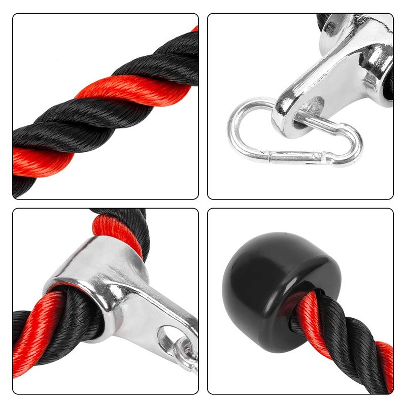 Universal Tricep Rope Pull Down - 28 Inch Heavy Duty Nylon Rope, Easy to Grip & Non Slip Cable Attachment, Ideal for Professional Gyms Too（Black Red）