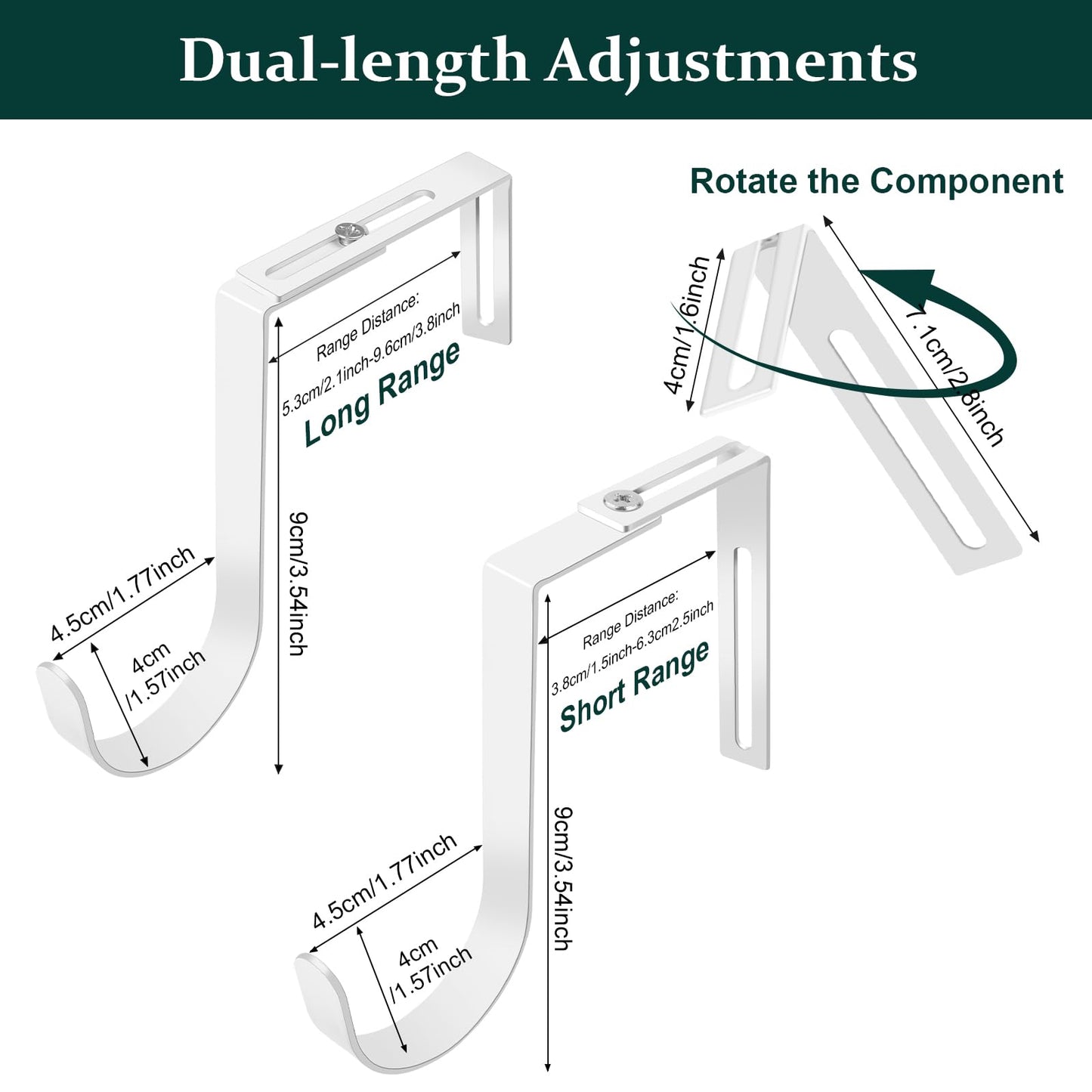 Yinsiskyer Adjustable Over The Door Hooks, Premium Metal Hooks for Hanging, Heavy Duty Door Coat Hangers and Towel Door Hangers, Cubicle Hook fits 1 3/8" to 3 1/2" Longer Panels for Wreath,White,5 Pcs