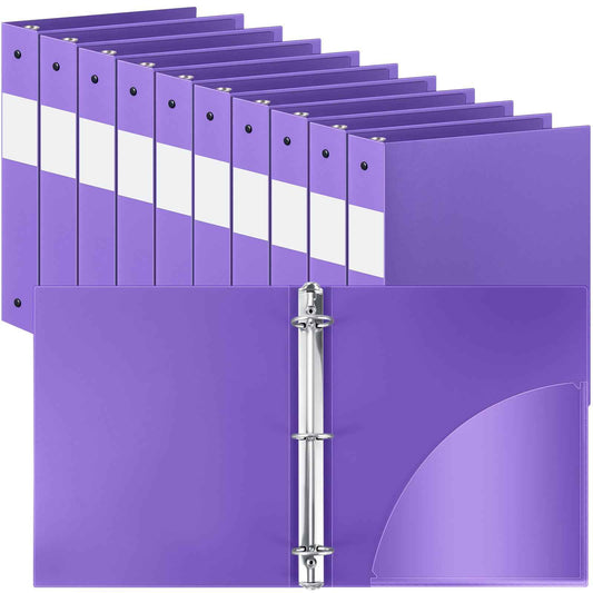 Henoyso 12 Pcs 3 Ring Binder 1.5 Inch Plastic Flexible Round Binder Fits Letter Size 8.5 x 11 Inch Paper Holds 300 Sheets with 1 Pockets for Office School (Purple)