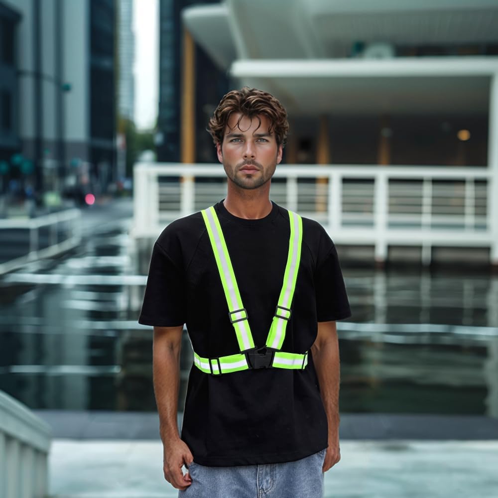 Skiennix Adjustable Reflective Safety Vest - 360° Visibility with Silver Straps for Cycling & Construction