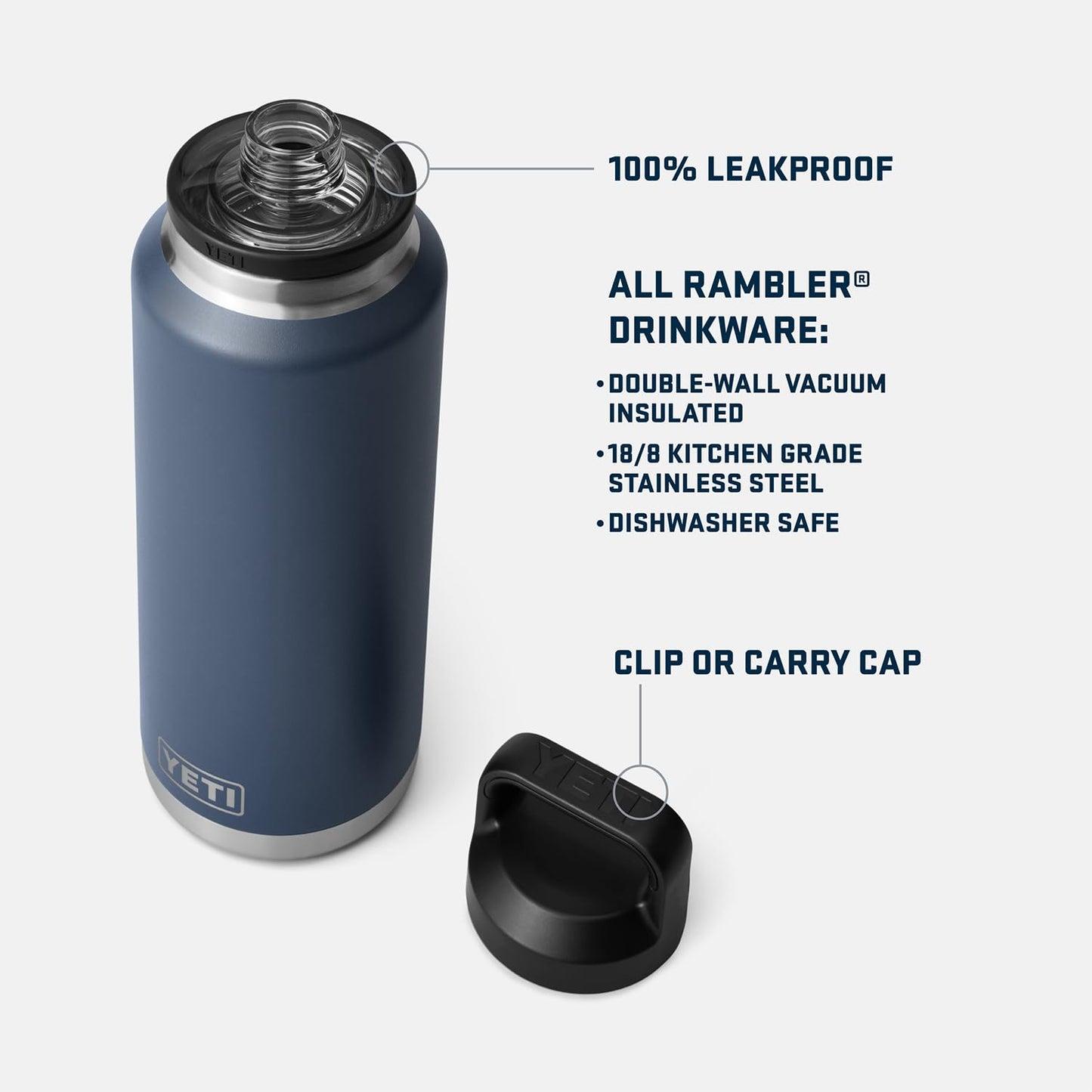 YETI Rambler 46 oz Bottle, Leakproof, Vacuum Insulated, Stainless Steel with Chug Cap, Black