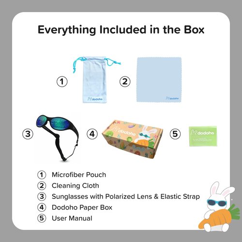 Dodoho Age 1–3 Polarized Kids Sunglasses UV400 Protection for Boys & Girls - Adjustable Strap, Flexible, Lightweight, Durable & BPA-FreeFrame, Road Trip, Beach, Travel Essentials for Kids (Matt Black)
