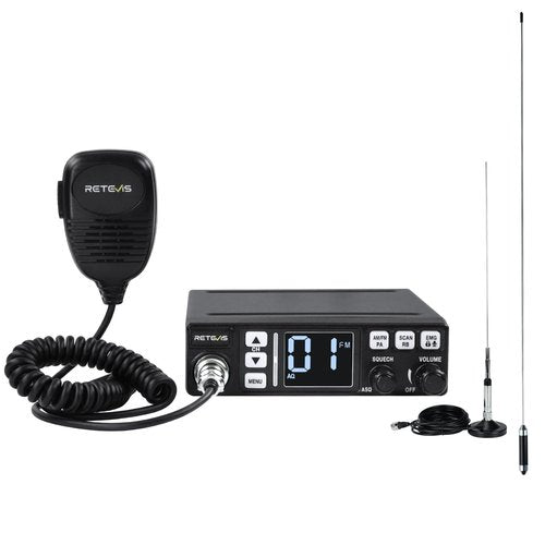 Retevis MB3 40-Channel AM/FM CB Radio Kit with Antenna, Full Set of Fixed-Mount Kit,ANL Noise Reduction, Emergency Channel 9/19, PA & VOX, Auto-Scan,External Speaker Jack,for Trucker Emergency