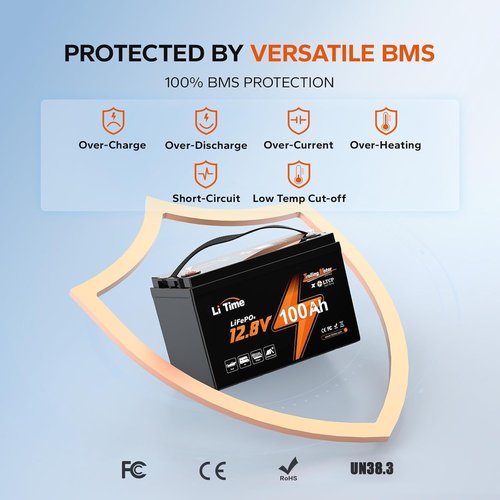 Litime 12V Lithium Battery - 100Ah LiFePO4 Trolling Motor Power | Low Temp Protection & 15000 Cycles