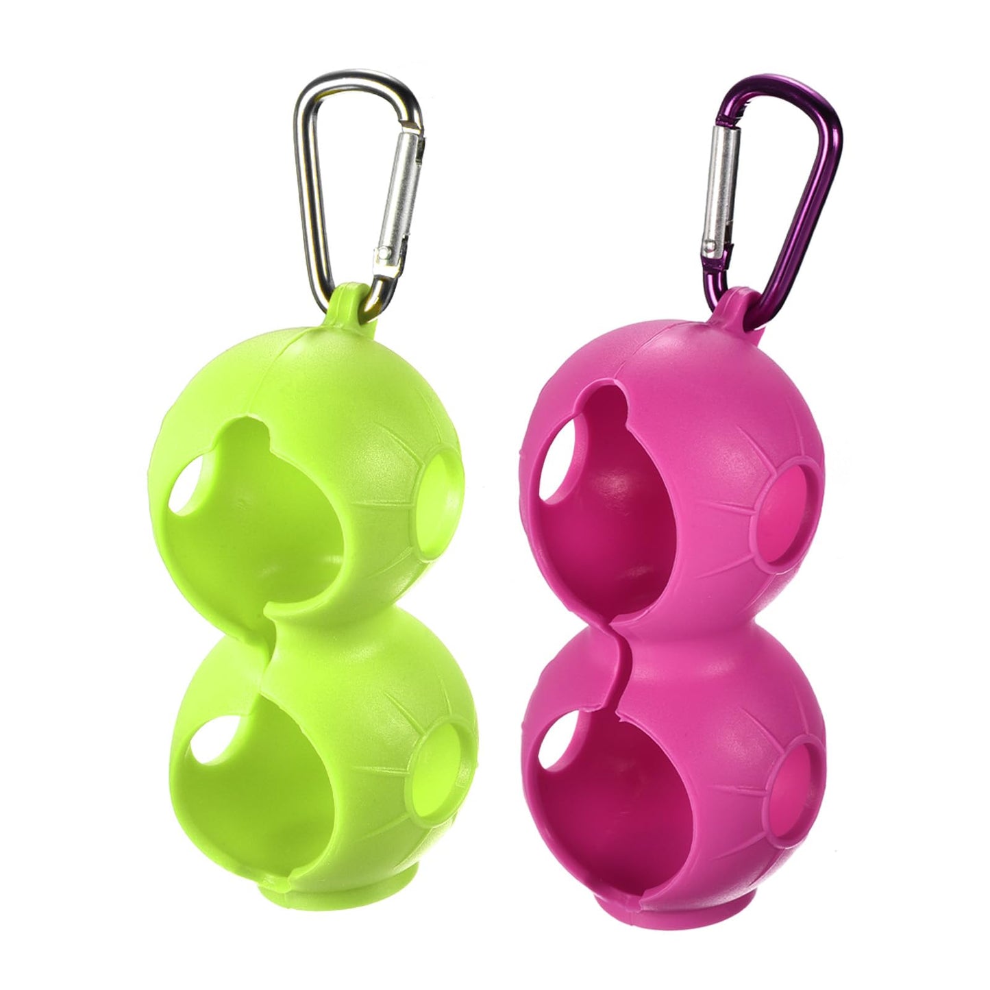 PATIKIL Golf Ball Holder, 2 Pack Silicone 2 Balls Carrier Protective Portable Sleeve with Buckle for Golf Bag Belt, Rose Red, Green