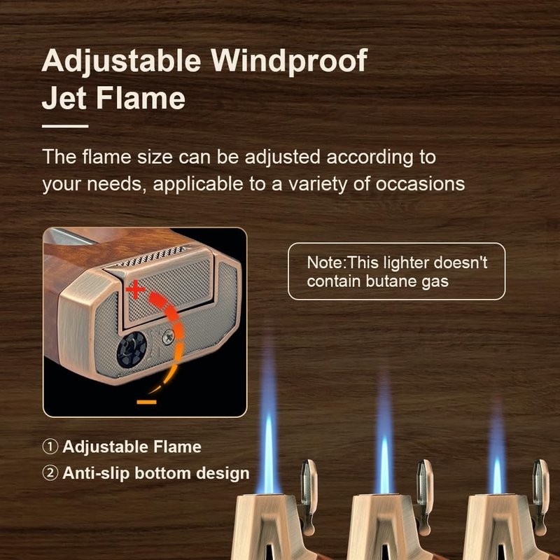 Torch Lighter Built-in V Cutter,Refillable Butane Torch Lighter,Men's Gift,All-in-one Windproof Adjustable Jet Flame for Candle,Camping(Butane Gas Not Include)
