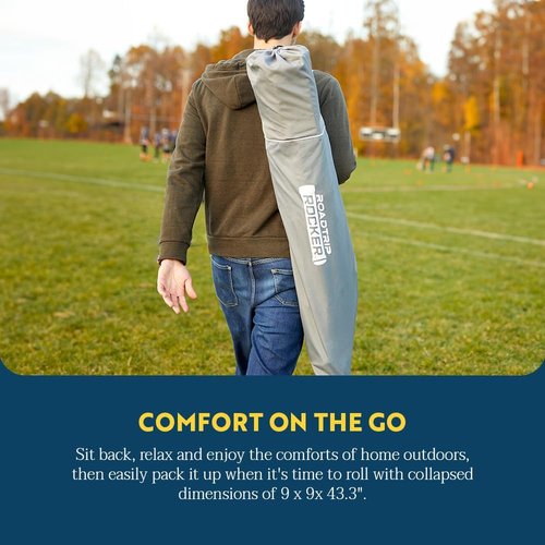 GCI Outdoor RoadTrip Rocker Camping Chair - Portable Folding Rocking Chair with Drink Holder & Durable Armrests - Indigo Blue