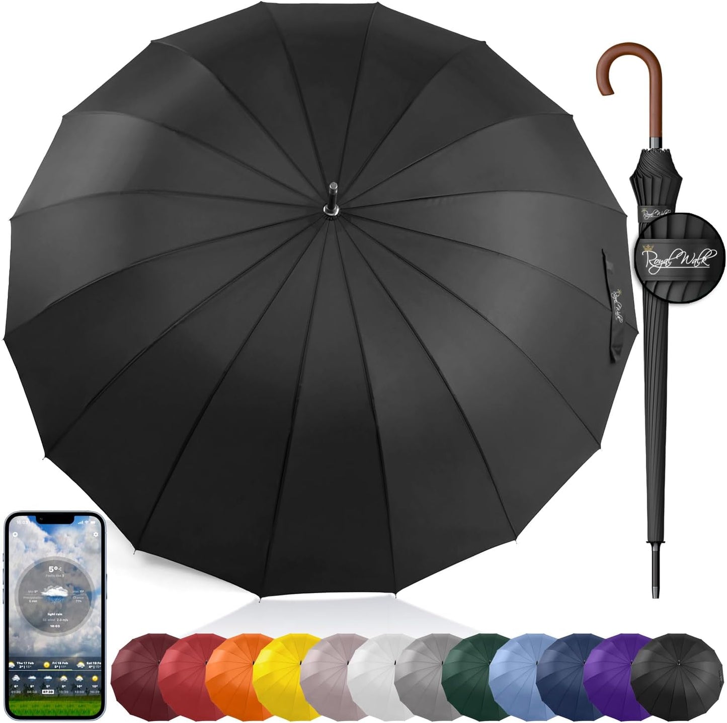 Royal Walk Large Umbrella - 54 Inch Automatic Open, Wind Resistant, Fast Drying for 2 Persons
