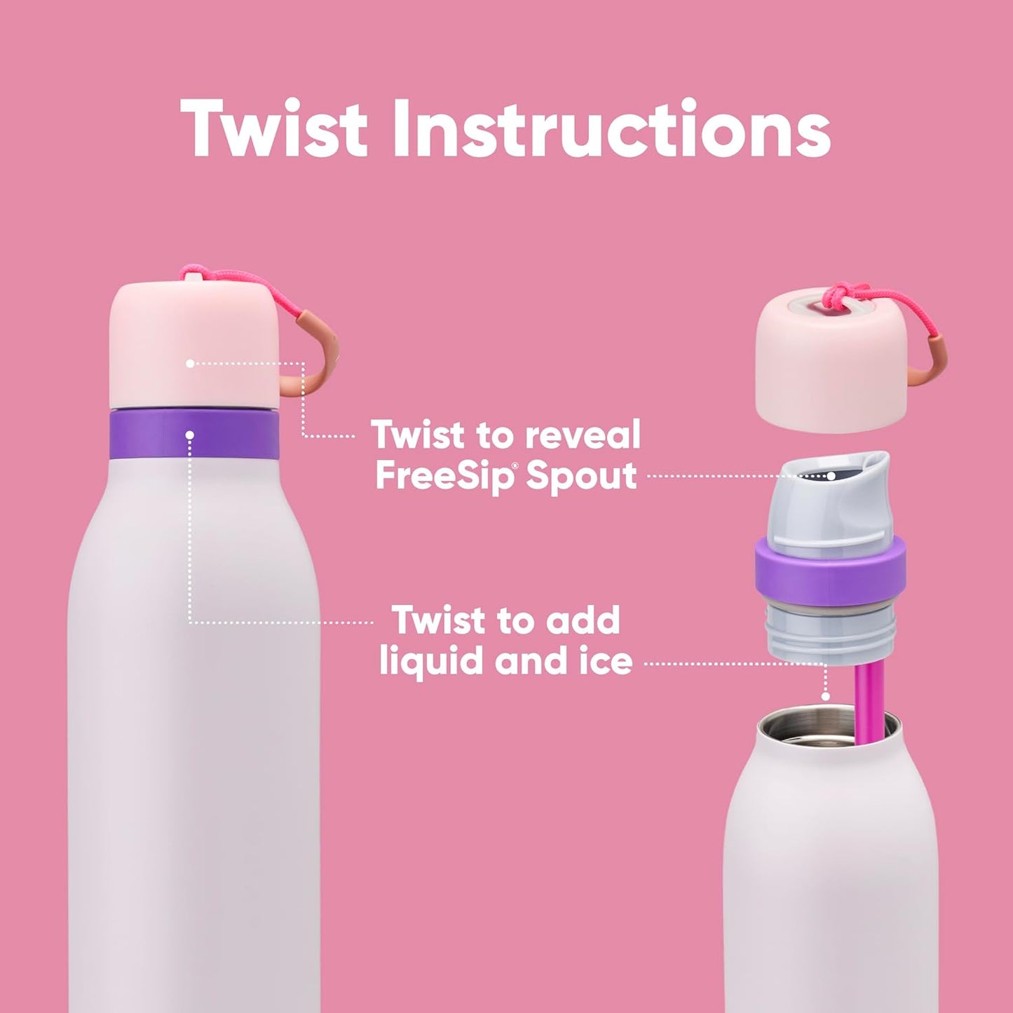 Owala FreeSip Twist Insulated Stainless Steel Water Bottle - BPA-Free, 24 oz, Pink/Purple for Sports & Travel