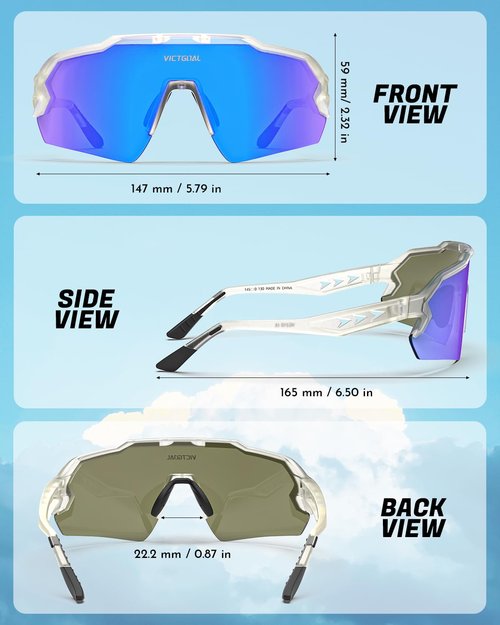 VICTGOAL Polarized Sports Sunglasses for Men Women Cycling Glasses UV Protection Lightweight TR90 Frame Cycling Sunglasses (Blue)