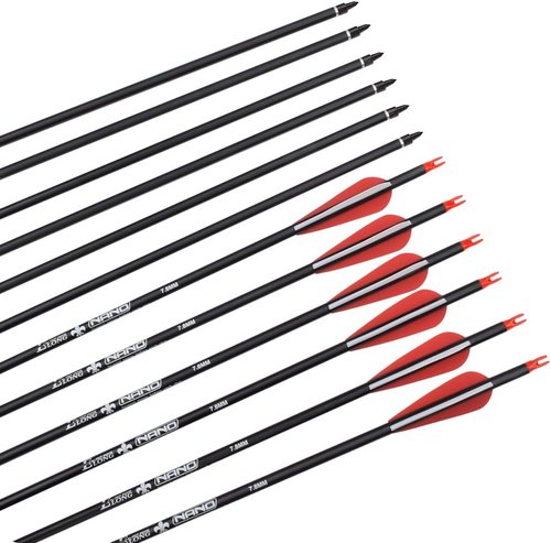 Carbon Arrow Hunting Practice Arrows - Removable Tips for Compound & Recurve Bow | 26, 28, 30 Inch, Spine 500, 6/12PCS