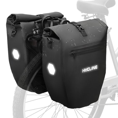 Hycline Waterproof Bike Panniers Bag: Bicycle Rear Rack Bags 28L Large Capacity with Dual Carrying Handle and Shoulder Strap for Commuting Cycling Traveling Touring Shopping - 2PCS