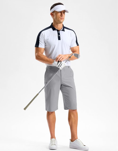 Pudolla Men's Golf Shorts with 4 Pockets 11"/13" Long Inseam Lightweight Quick Dry Flat Front Hybrid Shorts for Casual Work(Grey-13inch-34)