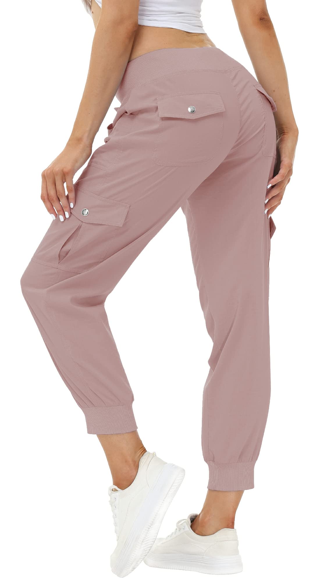 MoFiz Hiking Cargo Pants for Women with Pockets Lightweight Quick Dry Athletic Outdoor Summer Travel Casual Joggers Sweatpants Dusty Pink S