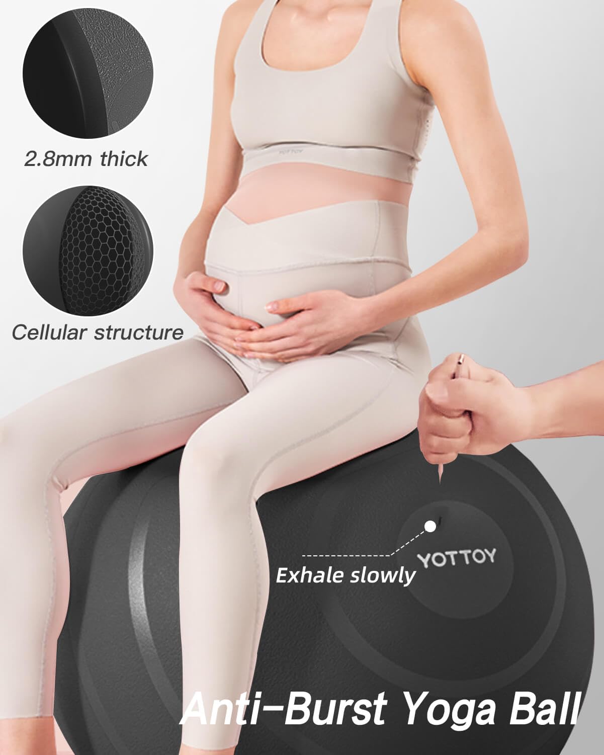YOTTOY Anti-Burst Exercise Ball for Working Out, Yoga Ball for Pregnancy,Extra Thick Workout for Physical Therapy,Stability Ball for Chair Fitness with Pump (Black)