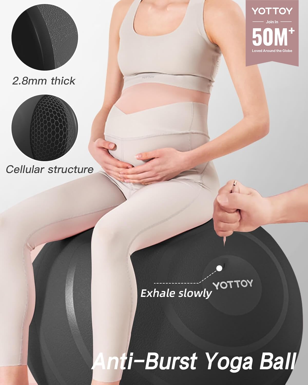 YOTTOY Anti-Burst Exercise Ball for Working Out, Yoga Ball for Pregnancy,Extra Thick Workout Ball for Physical Therapy,Fitness with Pump (Black)