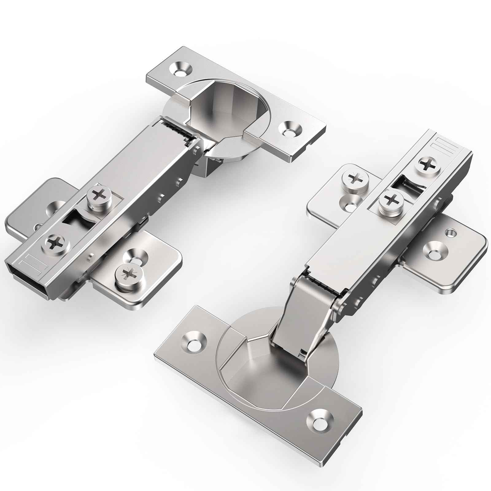 Chibery 60 Pack Frameless Full Overlay Soft Close Concealed Hinges, Satin Nickel, Self Closing, 105° Open Angle 3D Adjustment, Stop 85 ＆ 105 Degrees, Clip On, Stainless Steel for Cabinet Door
