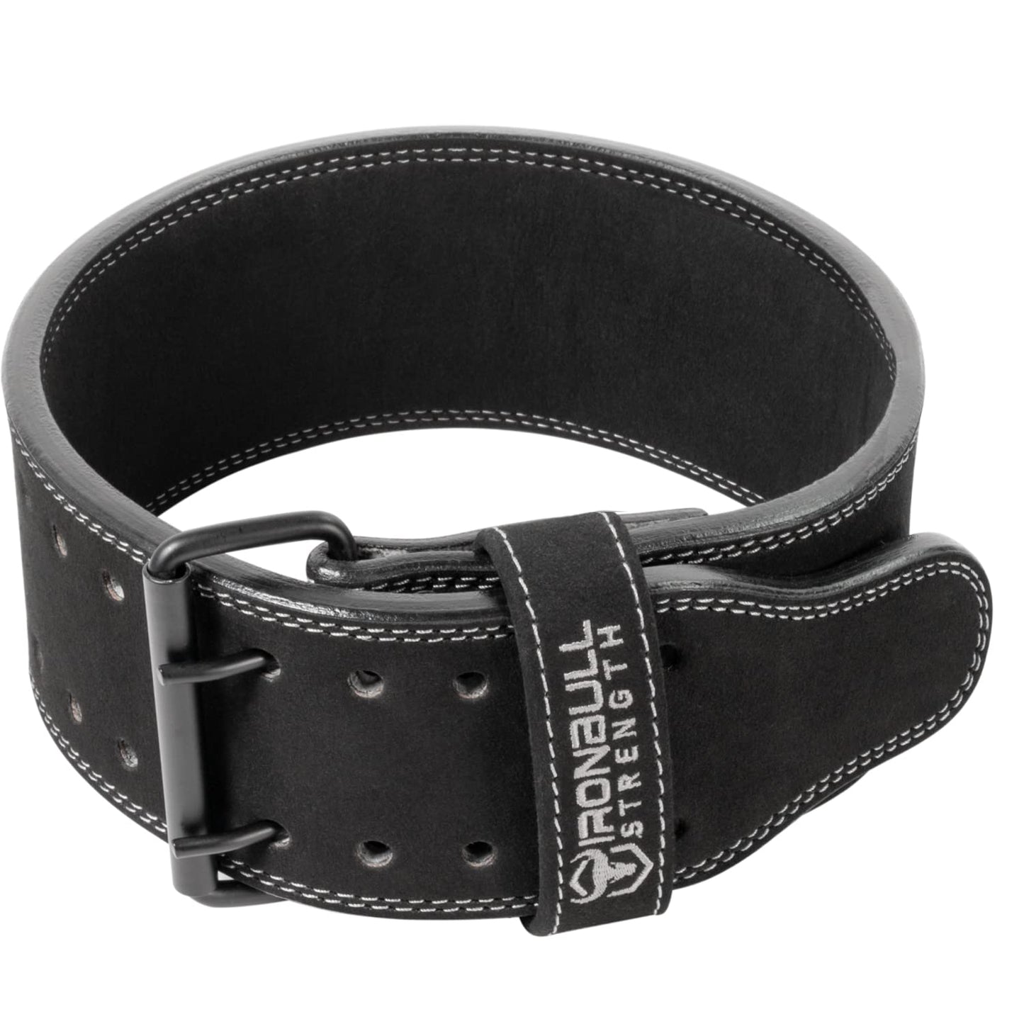 PowerLifting Belt - 10mm Double Prong - 4-inch Wide - Heavy Duty for Extreme Weight Lifting Belt (All Black, Large)