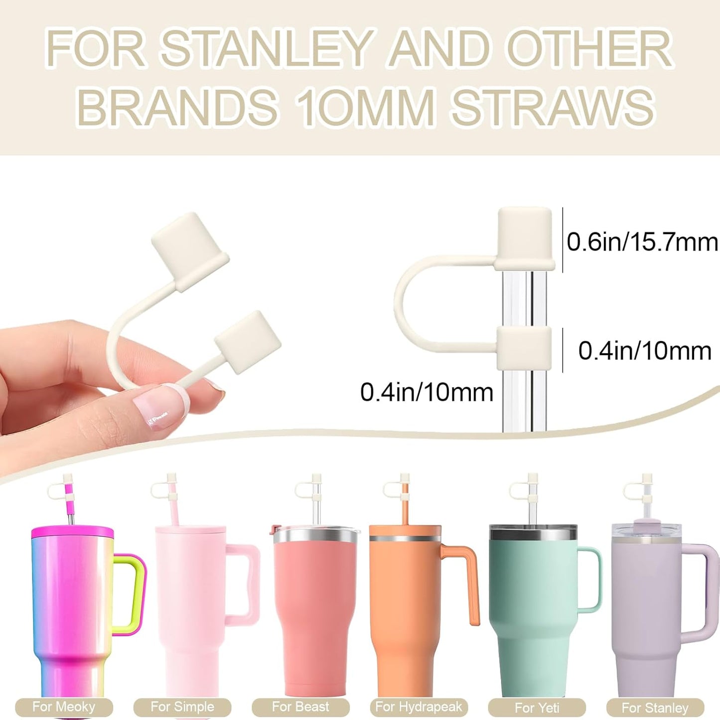 Stanley 7-Piece Straw Cover Cap Set | Silicone Straw Toppers for 40oz & 30oz Tumblers - White & Grey