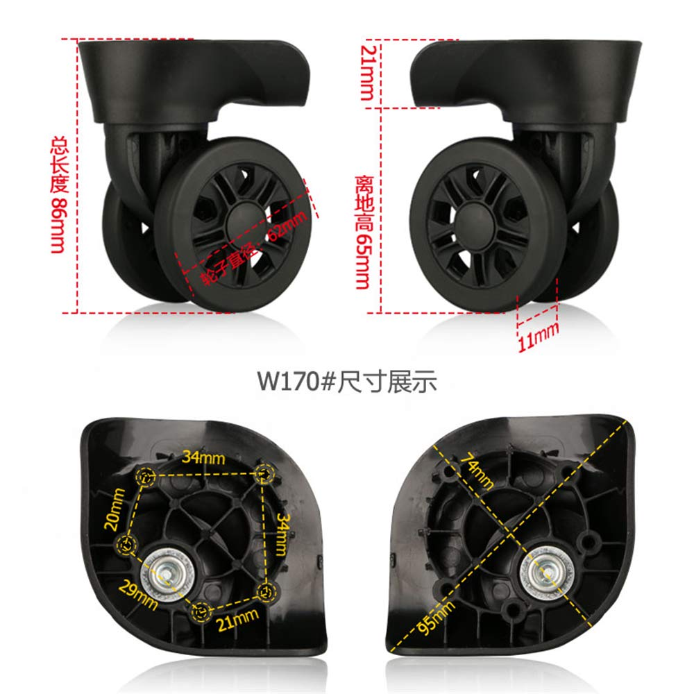 GH8 (DL-W170#) Mute Connected Spinner Wheels for Replacement Luggage Wheels Wear Silent Draw bar Box DIY (2 pcs/Set)