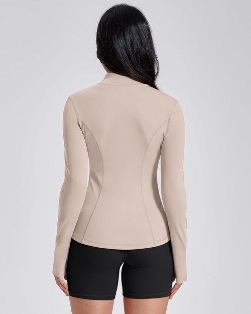 AVGO Women's Workout Jacket - Lightweight Athletic Zip-Up with Pockets & Thumb Holes | Slim Fit Running Top