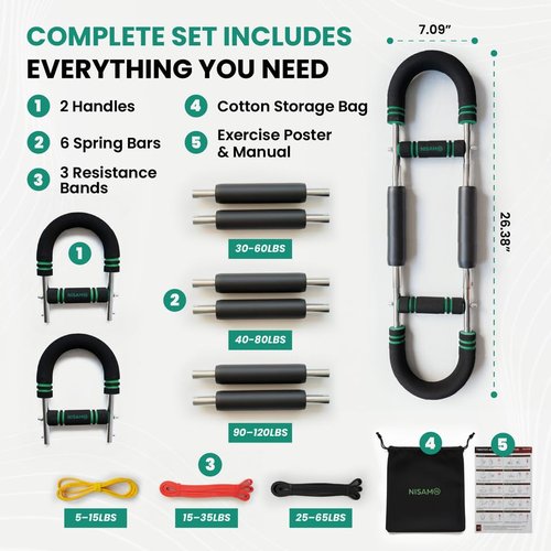 Twister Arm Trainer, Adjustable Chest & Arm Workout Equipment for Men & Women with 6 Springs (30-120 lbs) & 3 Resistance Bands, Home Workout Equipment and Forearm Trainer with Poster & Storage Bag
