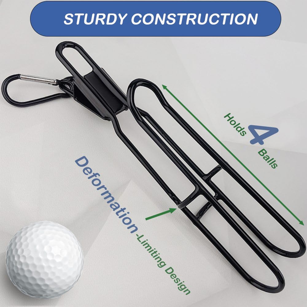Golf Ball Holder - BUMOVE Portable Golf Club Bag Accessories - Holds 4 Golfs Balls, Easy Attachment to Bag or Cart (Black)