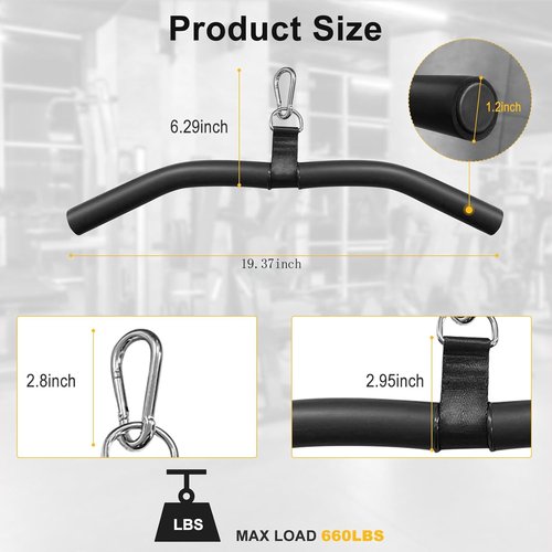 LAT Pull Down Bar Attachment：LAT Pulldown Tricep Bar for Strength Training Home Gym Cable Machine - Curl & Triceps Press Down Handle with EVA Sponge Non-Slip Grip for Pulley System