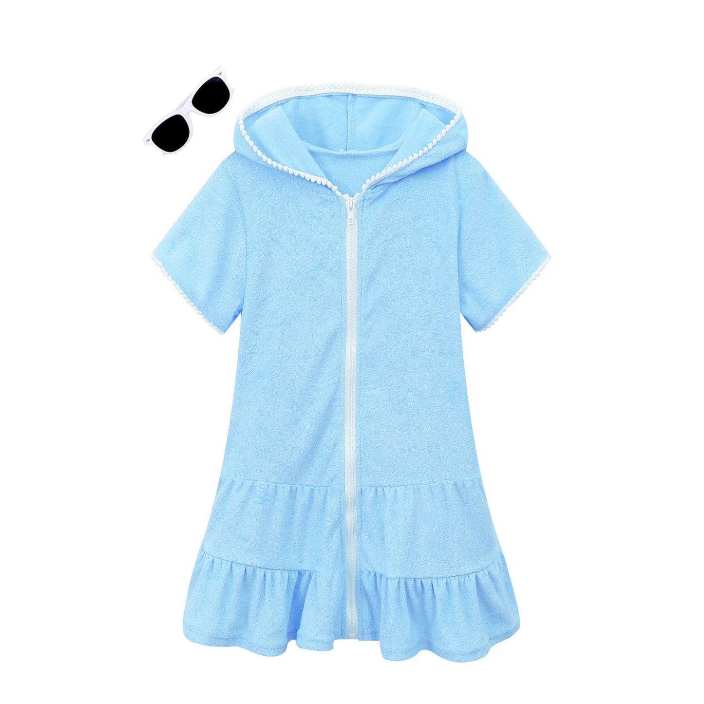 LUCKYGAL Toddler Girls Swim Cover Up Kids Swimsuit Coverup Blue Terry Beach Pool Clothes,2t 3t
