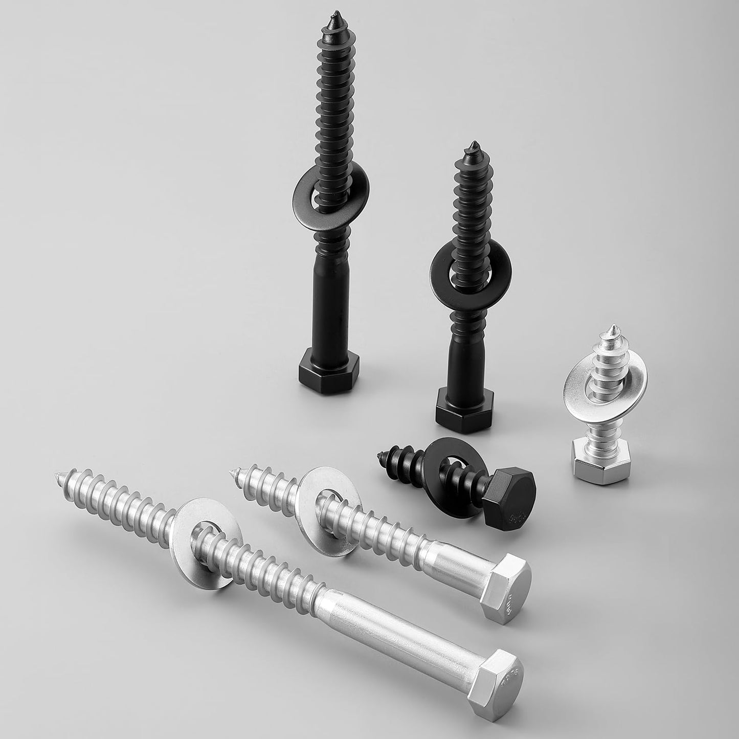 BNUOK 12 Sets 3/8" x 1-1/2" Hex Head Lag Screws Bolts with Flat Washers 304 Stainless Steel 18-8 Black Zinc Plated Heavy Duty Lag Screw for Wood