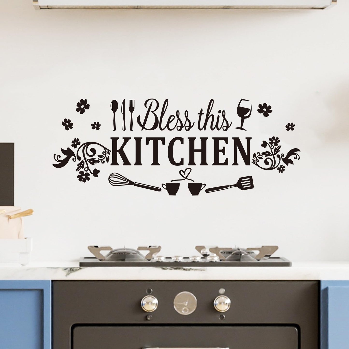 Family Quotes Wall Stickers for Kitchen: Inspirational Home Vinyl Art Wall Decals for Dining Room Living Room Pantry - Bless This Kitchen 23" X 9"