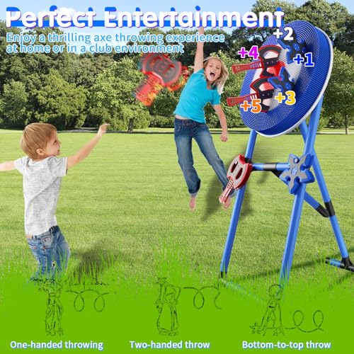 Axe Throwing Game Set with 4 Axes & 4 Darts - Bleu Ciel