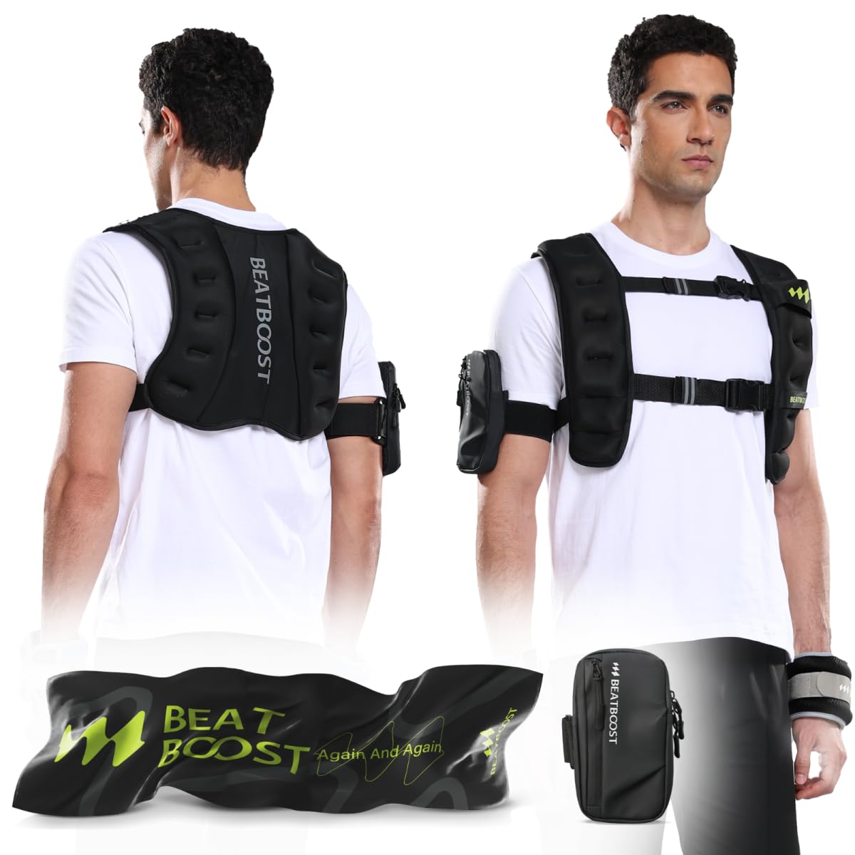 BeatBoost Weighted Vest Men 25lb Weight Vest with 4lb Wrist Ankle Weights Set for Walking Strength Training Running Workout