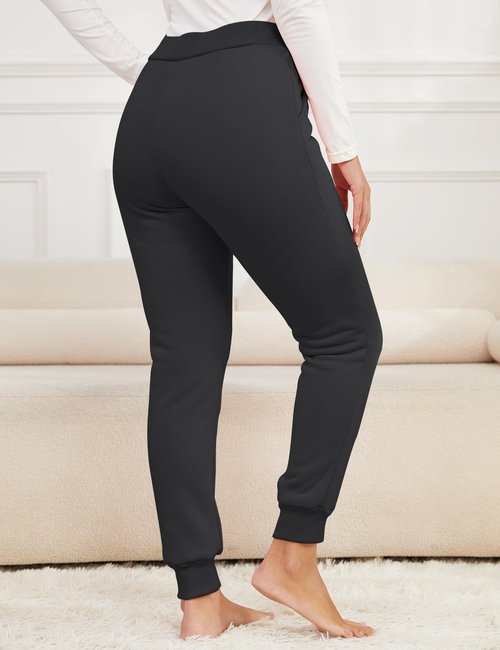 Gihuo Women's Sherpa Lined Sweatpants, Winter Warm Fleece Jogger Pants, Black Cotton Polyester Blend, Mid Rise, Pull-On Style (US, Alpha, Medium, Regular, Regular, 2, Black+Darkgrey)